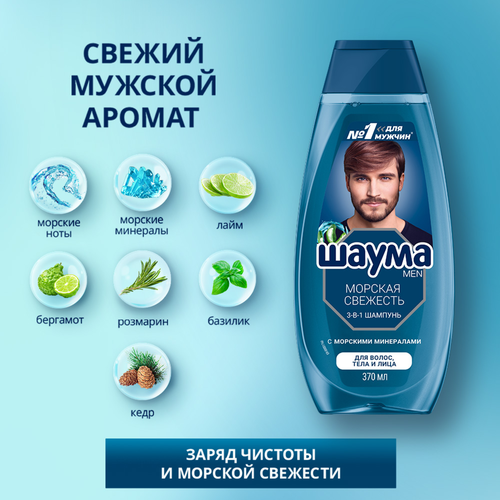Шампунь мужской ШАУМА Men 3в1 Морская свежесть, 370мл, вид