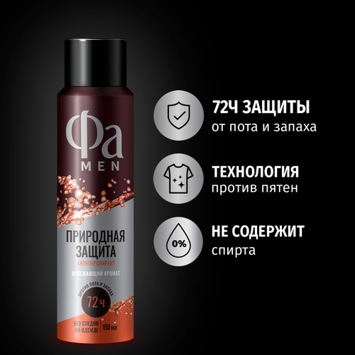Антиперспирант-спрей мужской ФА Men Природная защита с ароматом гуараны, 150мл, крупный план