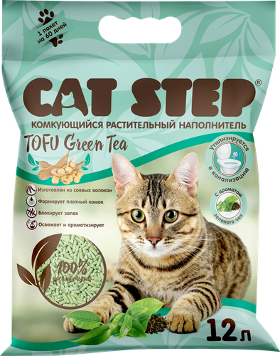 Наполнитель растительный для кошачьего туалета CAT STEP Tofu Green Tea комкующийся, 12л, вид