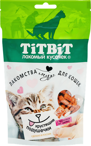 Лакомство для кошек TITBIT Хрустящие подушечки с паштетом из лосося, 100г, фото