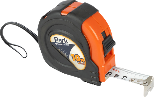Рулетка PARK TM30-10025 10мx25мм, с фиксатором и прорезиненным корпусом, Арт. 353030, крупный план