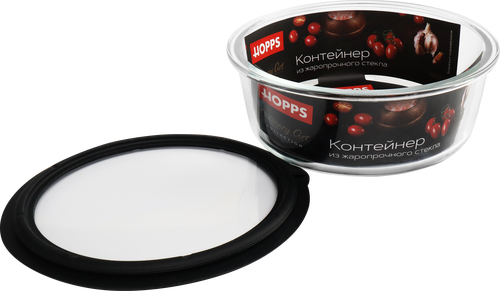 Контейнер HOPPS круглый, жаропрочное стекло, силикон, 1.4л, Арт. NE-BG1, детальное фото