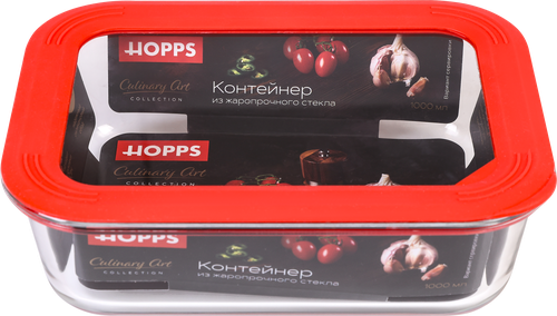 Контейнер HOPPS жаропрочное стекло, силикон, 1л, Арт. NE-BG4, детальное фото