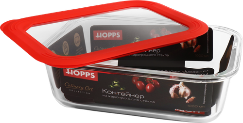 Контейнер HOPPS жаропрочное стекло, силикон, 1л, Арт. NE-BG4, картинка