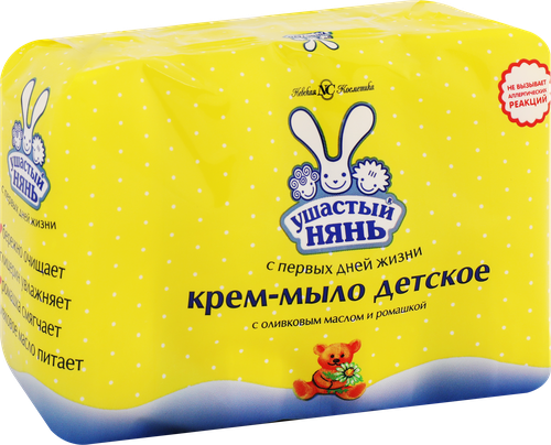 Крем-мыло детское УШАСТЫЙ НЯНЬ с оливковым маслом и ромашкой, 4x100г, картинка