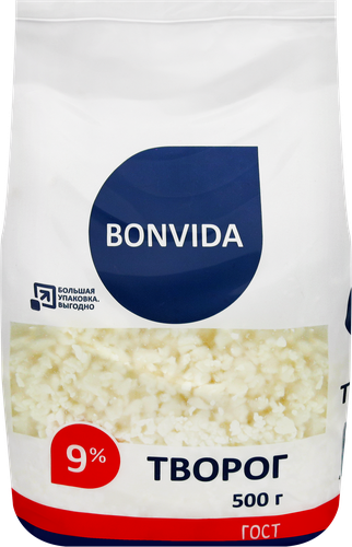 Творог рассыпчатый BONVIDA 9%, без змж, 500г, картинка