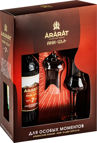 Коньяк АРАРАТ Ани Армянский выдержанный КВ 40%, с 2 бокалами, п/у, 0.7л, фотография