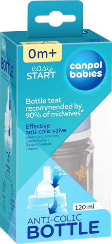 Бутылочка для кормления CANPOL BABIES EasyStart 120мл, антиколиковая с широким горлышком, с 0 месяцев, в ассортименте, Арт. 35/216_blu, 35/216_pin, фотография