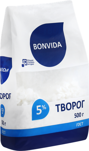 Творог рассыпчатый BONVIDA 5%, без змж, ﻿500г, крупный план