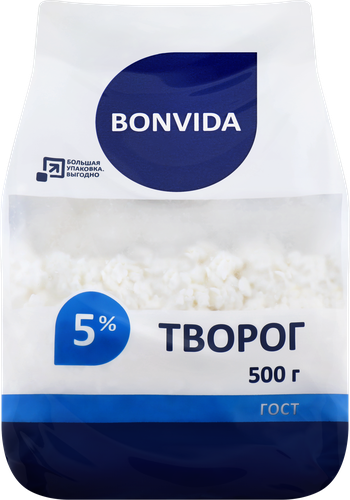 Творог рассыпчатый BONVIDA 5%, без змж, ﻿500г, картинка