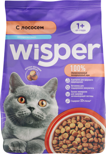 Корм сухой для кошек WISPER с курицей и лососем, 350г, фото