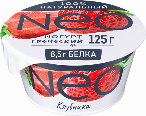 Йогурт NEO Греческий Клубника 1,7%, без змж, 125г, крупный план
