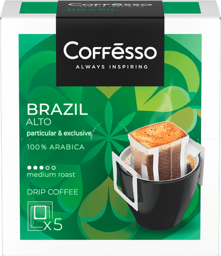 Кофе молотый COFFESSO Brazil Alto жареный, дрип-пакет, 50г, фото