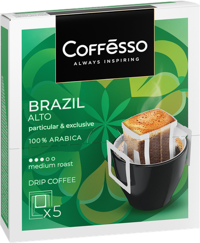 Кофе молотый COFFESSO Brazil Alto жареный, дрип-пакет, 50г, крупный план