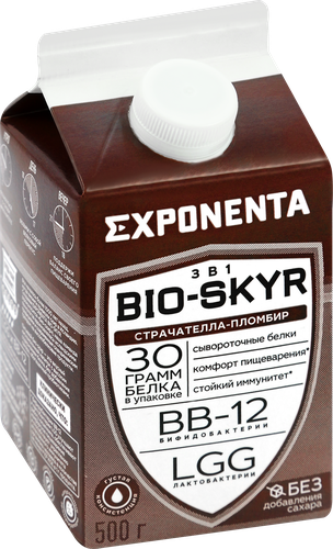 Напиток кисломолочный EXPONENTA Bio-Skyr Страчателла, пломбир, 500г, картинка