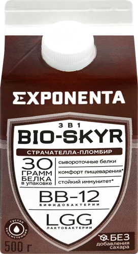 Напиток кисломолочный EXPONENTA Bio-Skyr Страчателла, пломбир, 500г, фотография