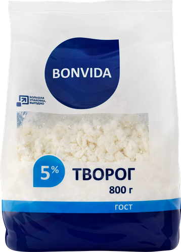 Творог BONVIDA 5%, без змж, 800г, вид