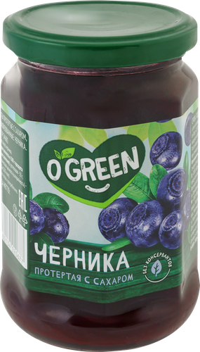 Черника протертая O`GREEN, 350г, крупный план