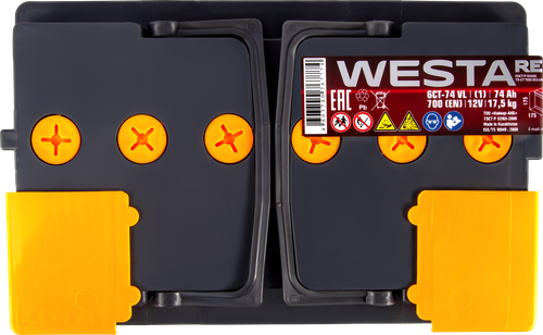 Батарея аккумуляторная WESTA RED 6ст-74, прямая полярность, фотография