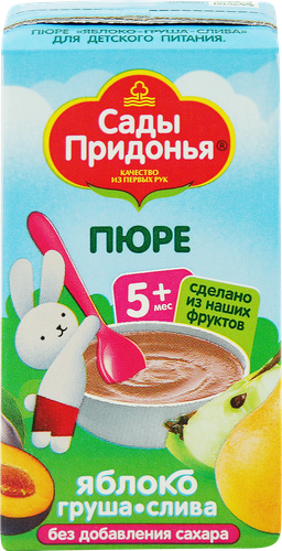 Пюре фруктовое САДЫ ПРИДОНЬЯ Яблоко, груша, слива, с 5 месяцев, 125г, фото