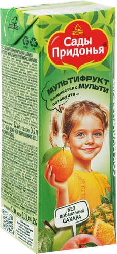Сок САДЫ ПРИДОНЬЯ Мультифрукт, с 12 месяцев, 200мл, вид