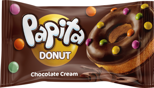 Кекс SOLEN PAPITA DONUT с какао глазурью, шоколадной начинкой и цветным драже, 40г, фотография