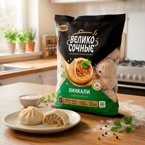 Хинкали ВЕЛИКОСОЧНЫЕ Кавказские, 800г, детальное фото