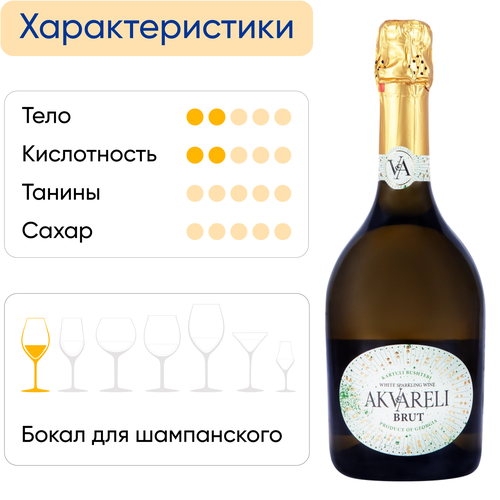 Вино игристое AKVARELI Грузинское белое брют, 0.75л, детальное фото