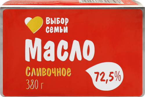 Масло сливочное ВЫБОР СЕМЬИ 72,5%, без змж, 380г, изображение