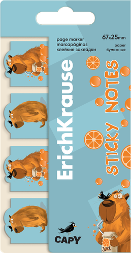 Закладки ERICHKRAUSE Happy capy, клейкие бумажные, 2,5х6,7см, 80 листов, Арт. 61590, фото