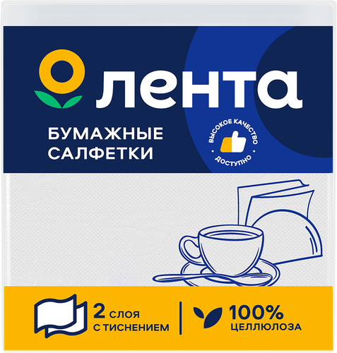 Салфетки бумажные ЛЕНТА белые 2-слоя, 24х24см, 80шт, вид