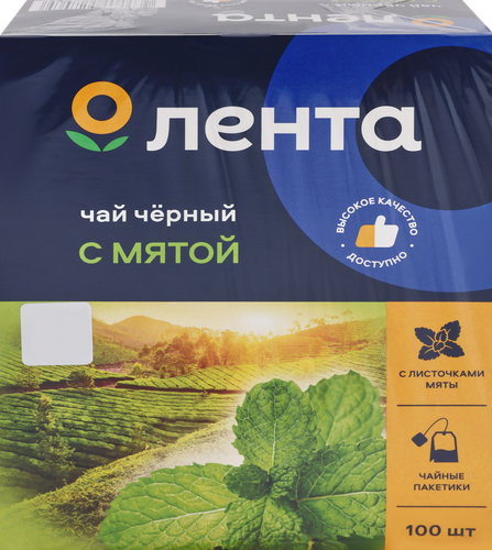 Чай черный ЛЕНТА с мятой, 100пак, крупный план