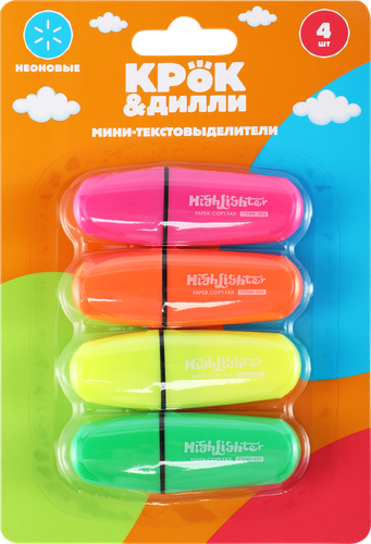Набор мини-текстовыделителей КРОК&ДИЛЛИ неоновых, 4 цвета, Арт. KW503-4, изображение