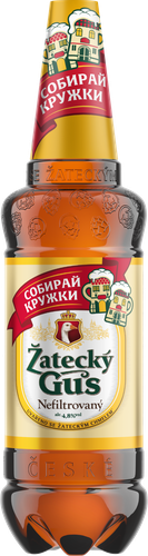 Пиво светлое ZATECKY GUS Nefiltrovany нефильтрованное пастеризованное 4,8%, 1.35л, фотография