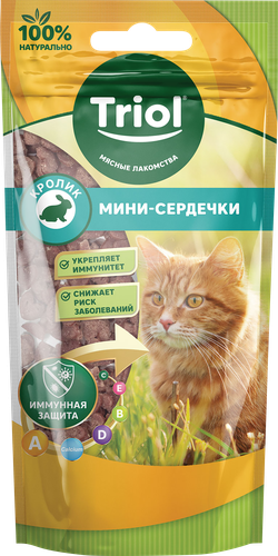 Лакомства для кошек TRIOL Мини-сердечки из кролика, 40г, крупный план