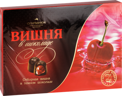 Конфеты САРАТОВСКАЯ КФ Вишня в шоколаде, 210г, крупный план