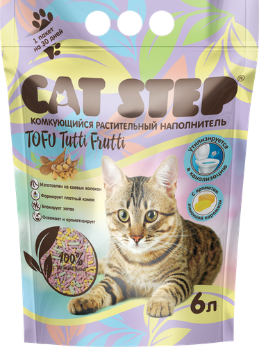 Наполнитель растительный для кошачьего туалета CAT STEP Tofu Tutti Frutti комкующийся, 6л, детальное фото