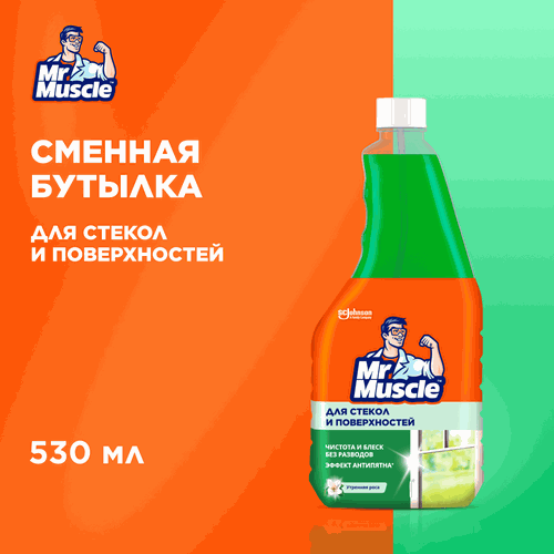 Средство чистящее для стекол и поверхностей MR MUSCLE Утренняя роса, сменная бутылка, 530мл, детальное фото