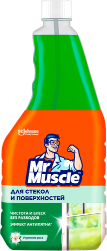 Средство чистящее для стекол и поверхностей MR MUSCLE Утренняя роса, сменная бутылка, 530мл, детальное фото