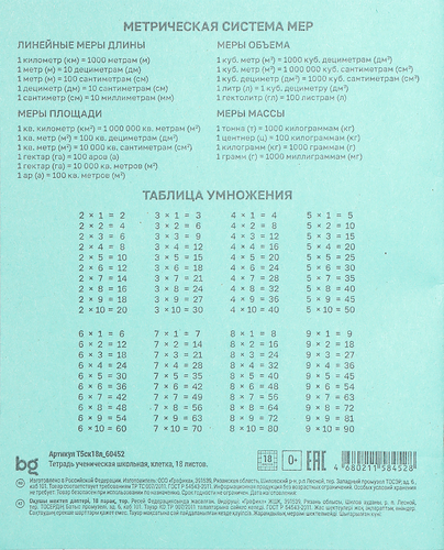Тетрадь BG 18 листов, в клетку, крупный план