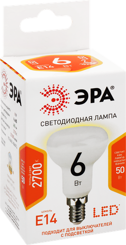 Лампа светодиодная ЭРА Std LED R50-6W-827-E14 6Вт рефлектор теплый белый свет, Арт. Б0028489, фотография