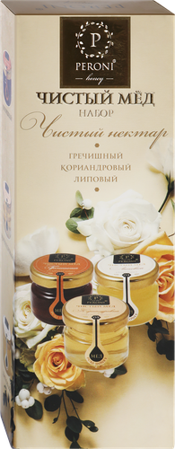 Набор меда PERONI Чистый нектар, гречишный, кориандровый и липовый, 3х30г, изображение