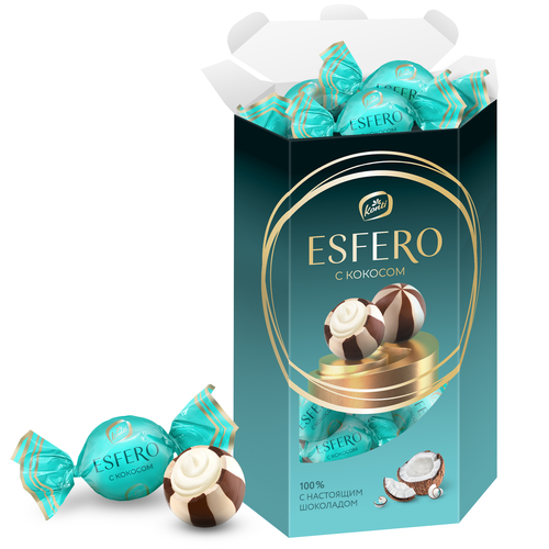 Конфеты ESFERO из темного и белого шоколада с кокосом, 186г, изображение