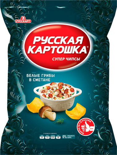 Чипсы картофельные РУССКАЯ КАРТОШКА со вкусом белых грибов в сметане, 105г, картинка