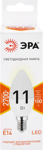 Лампа светодиодная ЭРА Std LED B35-11W-827-E14 11Вт свеча, теплый белый свет, Арт. Б0032980, изображение