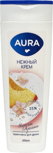 Крем-гель для душа AURA Персик и аргана, 390мл, крупный план