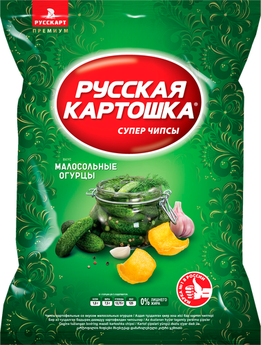 Чипсы картофельные РУССКАЯ КАРТОШКА со вкусом малосольных огурцов, 105г, фото