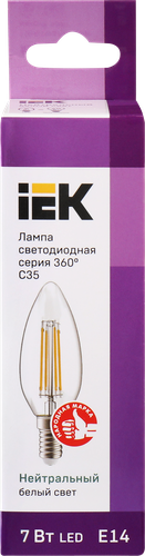 Лампа IEK LED свеча 7Вт, 230В, 4000К, цоколь Е14 360, Арт. LLF-C35-7-230-40-E14-CL, изображение