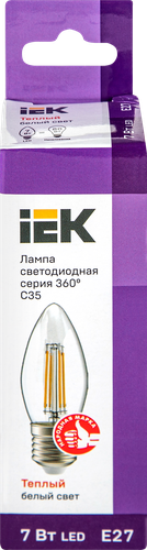 Лампа IEK LED свеча 7Вт, 230В, 3000К, цоколь Е27 360, Арт. LLF-C35-7-230-30-E27-CL, вид