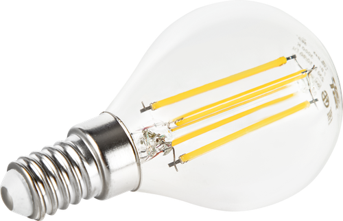 Лампа IEK LED шар 7Вт, 230В, 3000К, цоколь Е14 360, Арт. LLF-G45-7-230-30-E14-CL, крупный план
